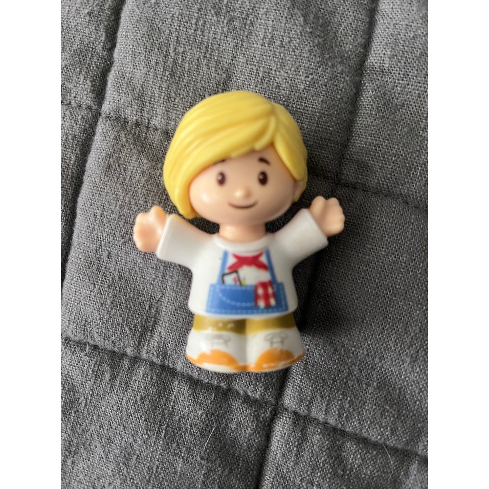 Fisher-Price Little People Blonde Boy Figure Blue‎ Tool Apron White Shirt Toy